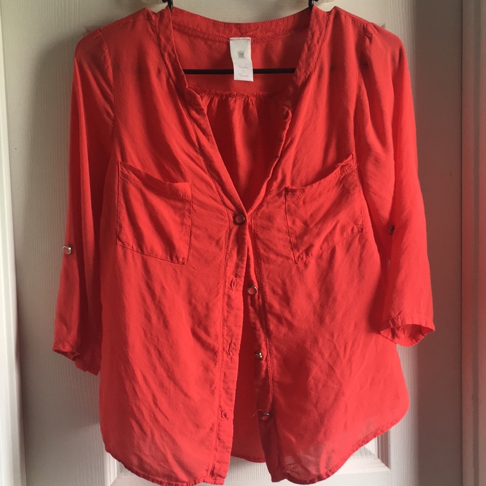 Red button down top